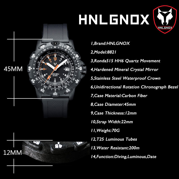 Hnlgnox Mens Pilot Watches Spo - огляд і ціна Rubber Strap Diver